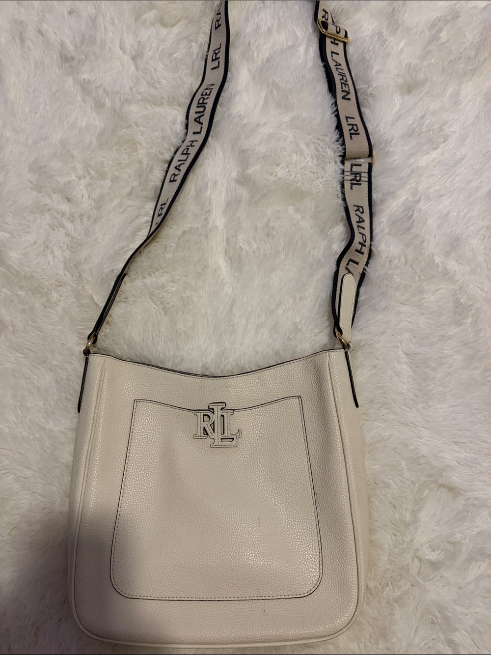 Ralph Lauren Cream Leather Crossbody with Logo Strap